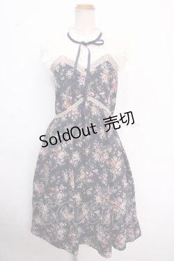 画像1: axes femme / ばら柄ノースリワンピース M 紺 Y-25-02-16-159-AX-OP-SZ-OS