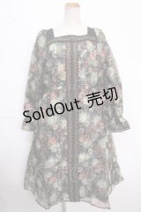 axes femme NOSTALGIE / オーガンジープリントワンピ M 黒 Y-25-02-16-169-AX-OP-SZ-OS