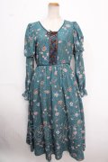 axes femme Nostalgic / ボタニカル柄レースアップワンピース M グリーン Y-25-02-16-181-LO-OP-SZ-ZI