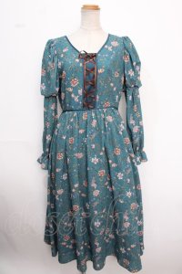 axes femme Nostalgic / ボタニカル柄レースアップワンピース M グリーン Y-25-02-16-181-LO-OP-SZ-ZI