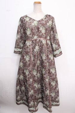 画像1: axes femme / ウォールオーナメント柄ワンピース M 茶 Y-25-02-16-183-AX-OP-SZ-ZI