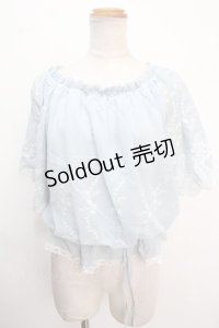axes femme / 刺繍ブラウジングプルオーバー  サックス Y-25-02-16-210-AX-TO-AS-ZI
