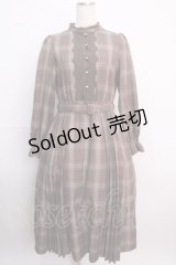 axes femme / プリーツ切替チェック柄ワンピース M 茶 Y-25-02-18-085-AX-OP-SZ-ZY