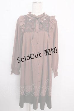 画像1: 【SALE】axes femme / 巻きバラ付フリルワンピース M 茶 Y-25-02-18-086-AX-OP-SZ-ZT462