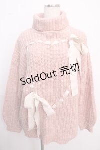 merry jenny / ハートリボンニット F ピンク Y-25-02-18-098-LO-TO-SZ-ZT438