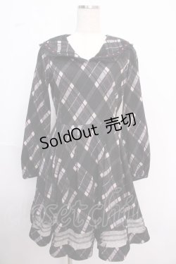 画像1: axes femme kawaii /チェックセーラーワンピース M 黒 Y-25-02-18-105-AX-OP-SZ-ZH
