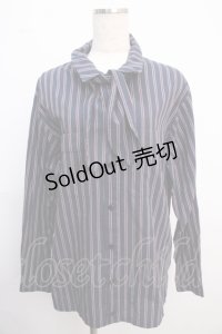 Physical Drop / タイ付きボーイフレンドワークシャツ  紺 Y-25-02-21-068-LO-BL-SZ-ZY
