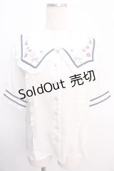 Amavel / 衿刺繍チャイナブラウス F ネイビー Y-25-02-21-075-CA-BL-SZ-ZY