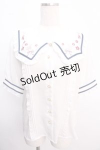 Amavel / 衿刺繍チャイナブラウス F ネイビー Y-25-02-21-075-CA-BL-SZ-ZY