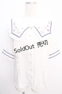 画像1: Amavel / 衿刺繍チャイナブラウス F ネイビー Y-25-02-21-075-CA-BL-SZ-ZY