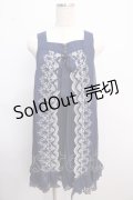 axes femme / スカラップ刺繍シフォンプリーツワンピース M 紺 Y-25-02-21-086-AX-OP-SZ-ZI