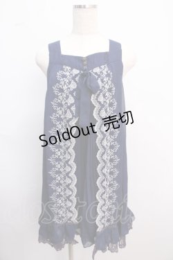 画像1: axes femme / スカラップ刺繍シフォンプリーツワンピース M 紺 Y-25-02-21-086-AX-OP-SZ-ZI