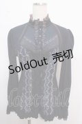 Ozz oneste / 編み上げフリル袖トップス  紺 Y-25-02-21-121-OO-TO-SZ-ZS