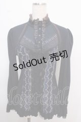 Ozz oneste / 編み上げフリル袖トップス  紺 Y-25-02-21-121-OO-TO-SZ-ZS