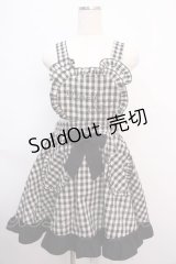 Amavel / 刺繍入りくま耳付エプロンドレスジャンスカ F チェック(黒) Y-25-02-21-135-CA-OP-SZ-ZY