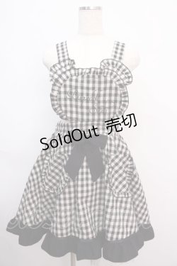 画像1: Amavel / 刺繍入りくま耳付エプロンドレスジャンスカ F チェック(黒) Y-25-02-21-135-CA-OP-SZ-ZY