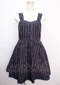 axes femme / 合皮パイピングレジメ柄チュニ  紺 Y-25-02-21-144-AX-TO-SZ-ZT068