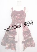 axes femme kawaii / アンティークローズ柄ジャンパースカート M ワイン Y-25-02-21-156-AX-OP-SZ-ZY