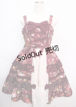 画像1: axes femme kawaii / アンティークローズ柄ジャンパースカート M ワイン Y-25-02-21-156-AX-OP-SZ-ZY