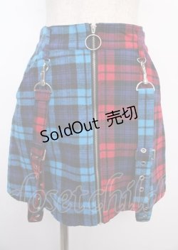 画像1: 【SALE】LISTEN FLAVOR / サスペンダー付きセンタージップスカート  レッド×ブルー Y-25-02-21-204-PU-SK-SZ-ZT029