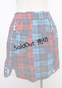 画像2: 【SALE】LISTEN FLAVOR / サスペンダー付きセンタージップスカート  レッド×ブルー Y-25-02-21-204-PU-SK-SZ-ZT029