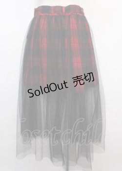 画像2: LISTEN FLAVOR / ベルト付きフロントスナップチュールマキシスカート F レッド×ブラック Y-25-02-21-206-PU-SK-SZ-ZS