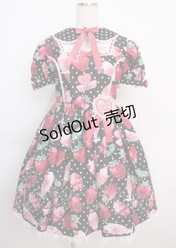 画像1: Angelic Pretty / Fresh Strawberry Dinerワンピース  黒 Y-25-02-26-038-AP-OP-SZ-ZY