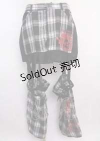 MAD /フラップ付きチェック柄カスタムセパレートスカート L グレー Y-25-02-26-068-PU-SK-SZ-ZY