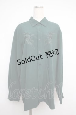 画像1: AXES-X / ローズ刺繍シャツ XL グリーン Y-25-02-27-058-AX-BL-SZ-ZI