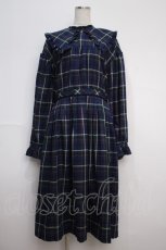 画像1: Maison de minette / Big collar plaid dress  ネイビー Y-25-02-27-129-LO-OP-SZ-ZT439 (1)