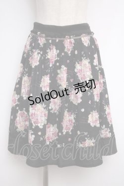 画像1: axes femme / シアーチェック×花柄スカート M 黒 Y-25-02-27-141-AX-SK-SZ-ZY