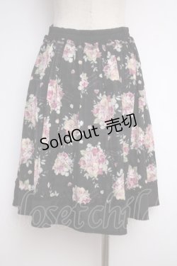 画像2: axes femme / シアーチェック×花柄スカート M 黒 Y-25-02-27-141-AX-SK-SZ-ZY