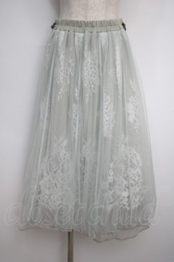 画像1: axes femme POETIQUE / リボン付レース×チュールスカート M グリーン Y-25-02-27-149-AX-SK-SZ-OS