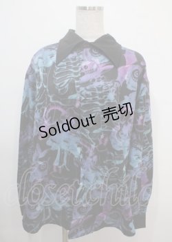 画像1: Drug Honey / 骨の舞踏会柄BIGシャツ  黒 Y-25-03-04-085-PU-BL-SZ-ZY
