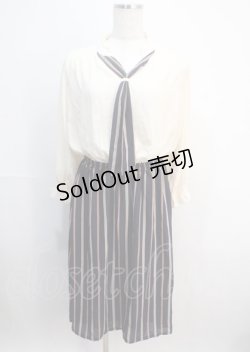 画像1: axes femme / レジメン切替ドッキングワンピース  キナリ×紺 Y-25-03-04-103-AX-OP-SZ-ZI