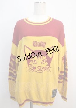 画像1: Candy Stripper / numbering cat セーター  赤×黄 Y-25-03-04-134-PU-TO-SZ-ZY