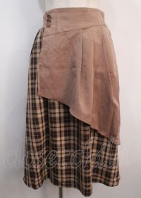 axes femme POETIQUE / アシメバイカラーチェックスカート M 茶 Y-25-03-04-154-AX-SK-SZ-ZT162