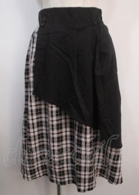 axes femme POETIQUE / アシメバイカラーチェックスカート M 黒 Y-25-03-04-155-AX-SK-SZ-ZT108