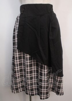 画像1: axes femme POETIQUE / アシメバイカラーチェックスカート M 黒 Y-25-03-04-155-AX-SK-SZ-ZT108