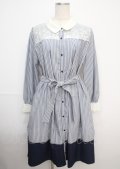 axes femme / 襟付バイカラーワンピース M 紺 Y-25-03-07-072-AX-OP-SZ-ZS