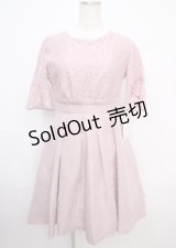 axes femme / 袖付きレースフレアドレス M 淡ピンク Y-25-03-07-080-AX-OP-SZ-ZI