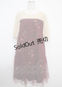画像1: axes femme / チュール重ね花柄ワンピース M ワイン Y-25-03-07-100-AX-OP-SZ-ZI