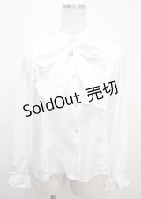 axes femme kawaii / リボンタイ付きフリルブラウス M 白 Y-25-03-07-005-AX-BL-SZ-ZY