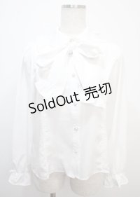 axes femme kawaii / リボンタイ付きフリルブラウス M 白 Y-25-03-07-005-AX-BL-SZ-ZY