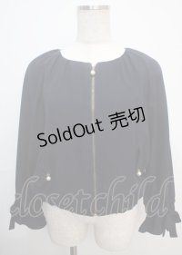 axes femme / ゆれパールギャザーブルゾン M 紺 Y-25-03-07-037-AX-JA-SZ-ZI