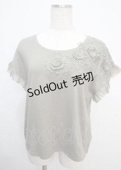 画像1: axes femme / フラワーレーススクエアTシャツ M カーキ Y-25-03-07-038-AX-TO-SZ-ZY