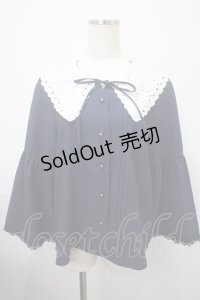 axes femme / 刺繍入りビッグカラーブラウス M 紺 Y-25-03-10-073-AX-BL-SZ-ZY
