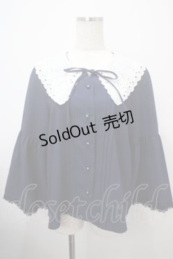 画像1: axes femme / 刺繍入りビッグカラーブラウス M 紺 Y-25-03-10-073-AX-BL-SZ-ZY