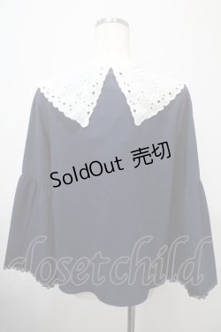 画像2: axes femme / 刺繍入りビッグカラーブラウス M 紺 Y-25-03-10-073-AX-BL-SZ-ZY