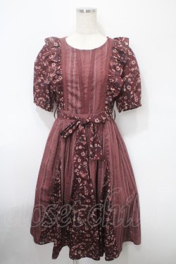 画像1: axes femme / パッチワーク柄フリルワンピ M ワイン Y-25-03-10-101-AX-OP-SZ-ZS